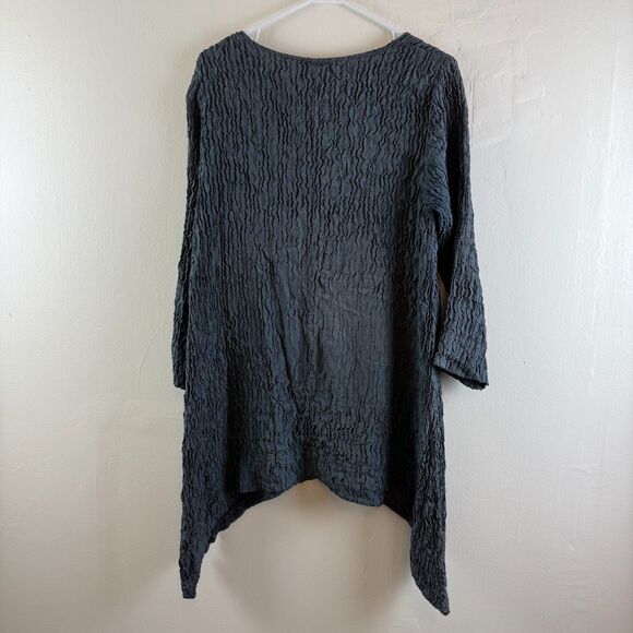 Grizas Lagenlook Tunic Top SIZE S Silk Linen Blend Black Crinkled Oversized - Picture 6 of 10